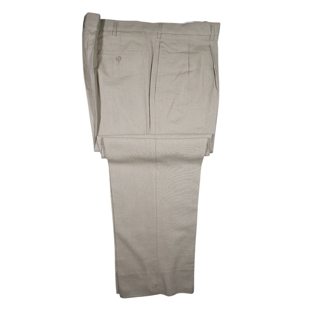 Trust Dress Pants Mens 44x32 Tan Excellent Linen Blend Pleated Front